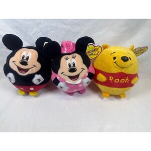 Ty Beanie Ballz Disney Plush Set Mickey Minnie Mouse Winnie the Pooh 3 Piece Lot